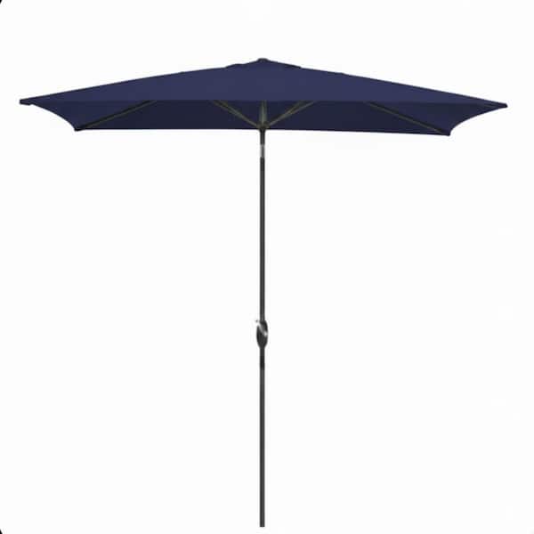 6.5 ft. Rectangular Metal Market Crank and Tilt Outdoor Patio Umbrella in Navy Blue (without Stand)