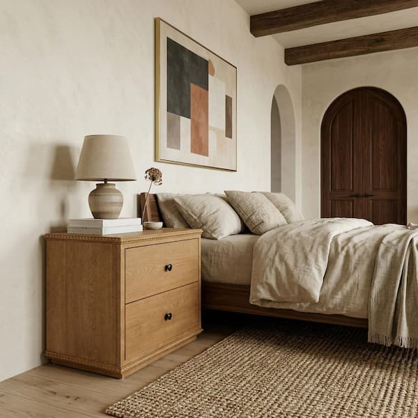 Octavian Brown Oak 2-Drawer Nightstand