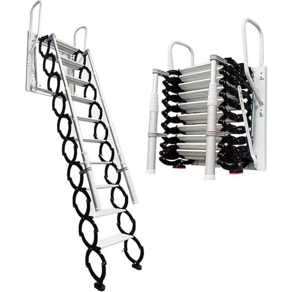 8.8 ft. - 9.8 ft. 12 Steps Wall-Mounted Folding Stairs Attic Ladder with 2 Handrails, 660 lbs. Load Capacity Aluminum