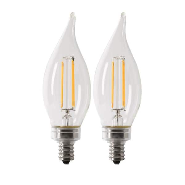 Feit Electric 100-Watt Equivalent BA10 E12 Candelabra Dimmable Filament CEC Clear Chandelier LED Light Bulb, Soft White 2700K (2-PacK)