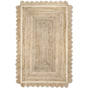 Tera Petals Braided Jute Ivory Doormat 3 ft. x 5 ft. Accent Rug