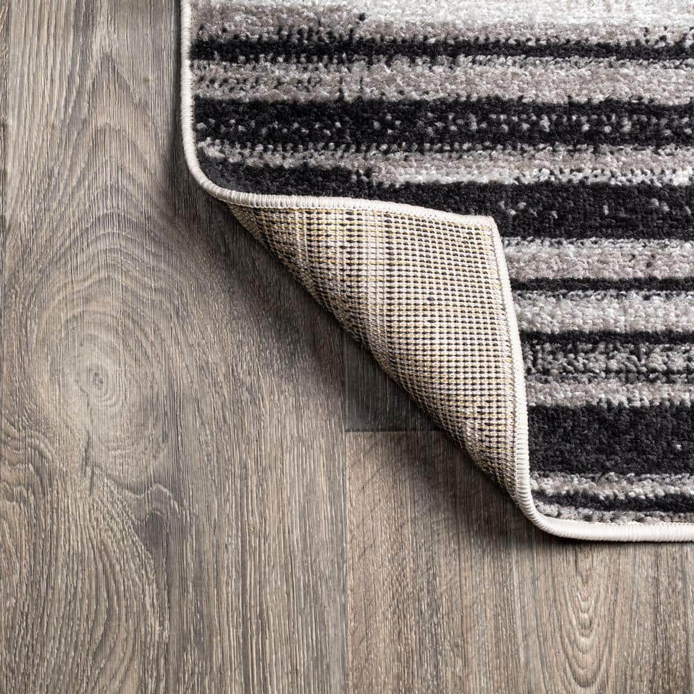 Gray and Cream Reversible Synthetic Stripe Area Rug, 3x5 Feet