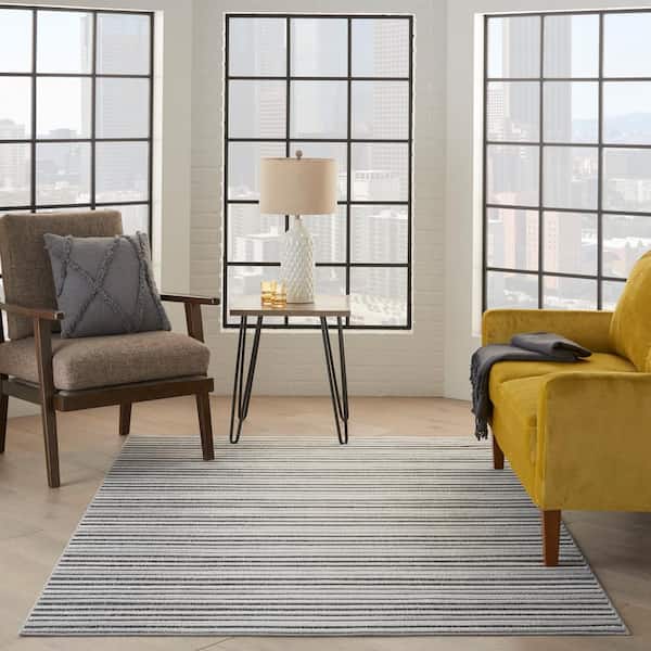 Calobra Dark Gray 4 ft. x 6 ft. Striped Farmhouse Indoor/Outdoor Patio Area Rug