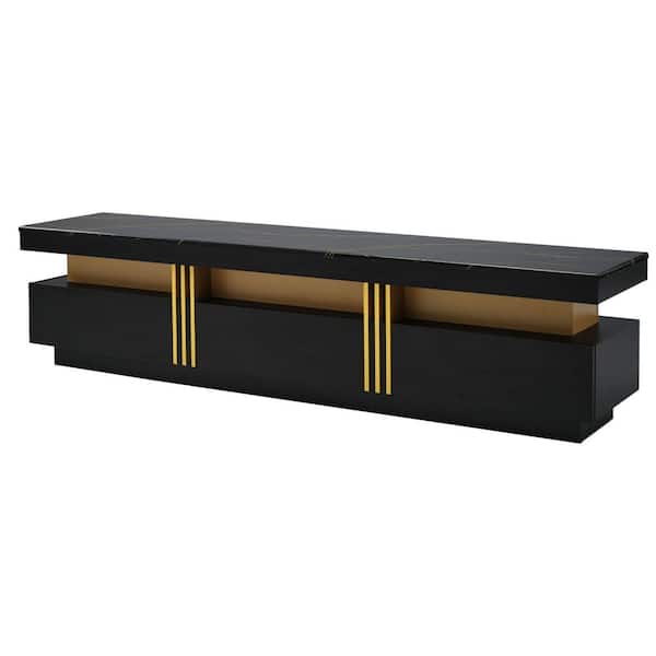 Polibi Modern Luxury TV Stand Fits TV's up to 78 in. with 3-Drawers for Living Room, Black