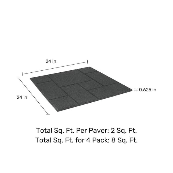 Vigoro 24 in. x 24 in. x 5/8 in. Dark Gray Dual-Sided Rubber Paver (4-Pack)