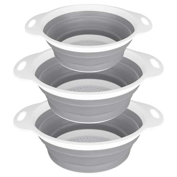 Collapsible Colander and Strainer Set of 3, Dishwasher-safe Silicone Kitchen Foldable Strainer for Pasta, Veggies