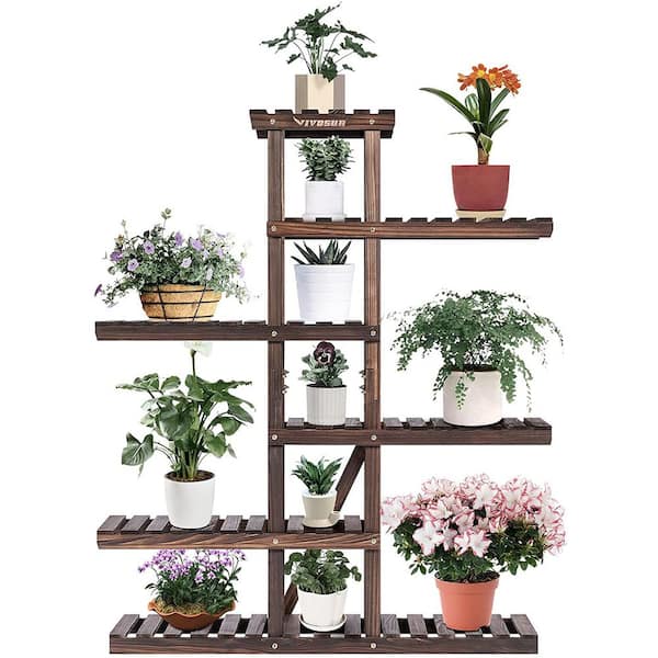 VIVOSUN Indoor/Outdoor Tiered Wooden Plant Stand (6 Tiers 12 Potted)