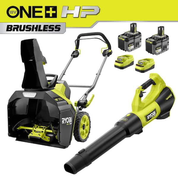 18V HP Brushless 18" Single-Stage Cordless Electric Snow Blower & 510 CFM Leaf Blower w/ (2) 6.0 Ah Batteries & Charger