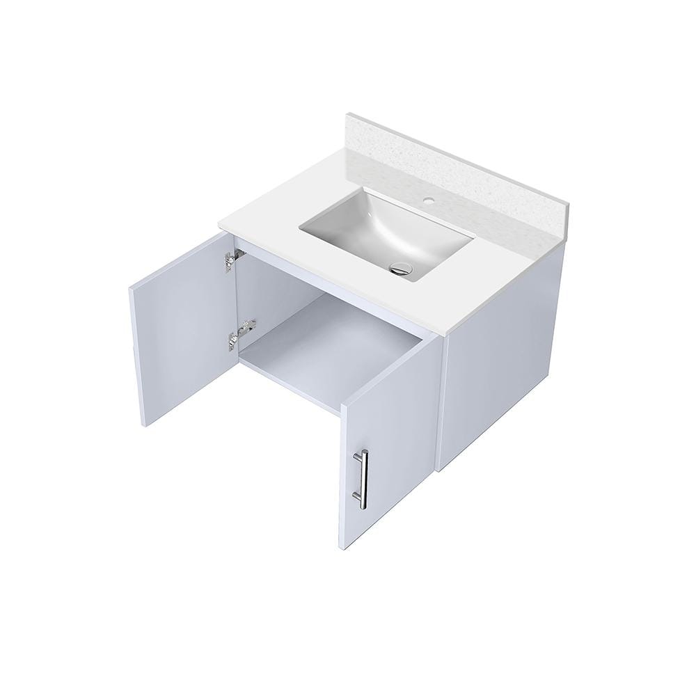 Geneva Glossy White 30" Wall-Mount Vanity with Quartz Top