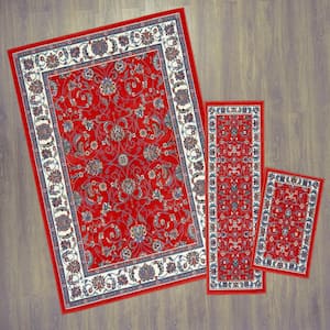 Ariana Red/Ivory 5 ft. x 7 ft. 3-Piece Rug Set