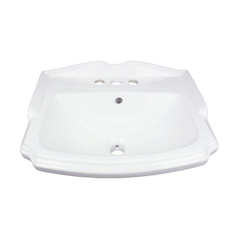 White Ceramic Pedestal Bathroom Sink with Overflow