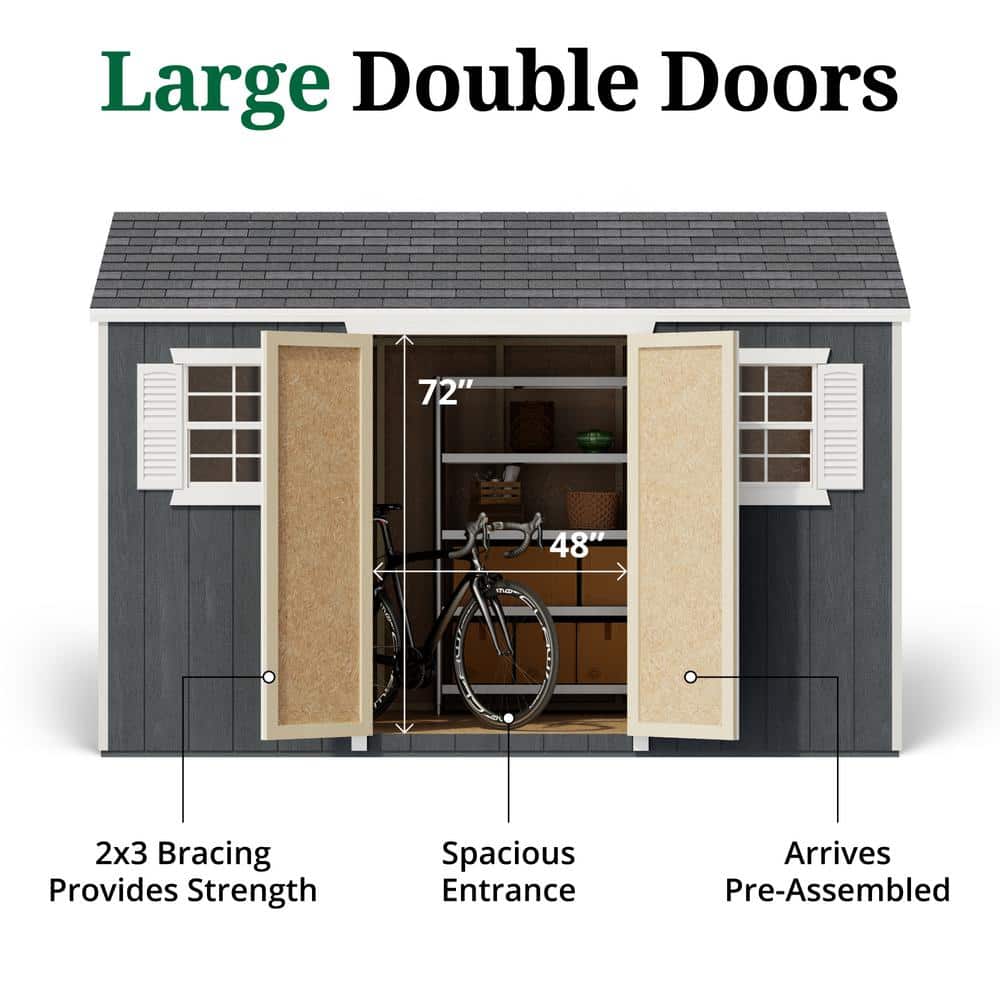 8x12 Gray Wood Storage Shed with Windows and Floor Kit