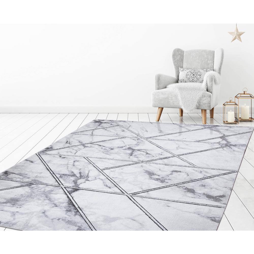 Gray Rectangular Stain-Resistant Synthetic Area Rug