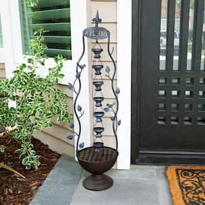 41 in. Tall Indoor/Outdoor Metal Hanging 7-Cup Tiered Floor Water Fountain, Bronze