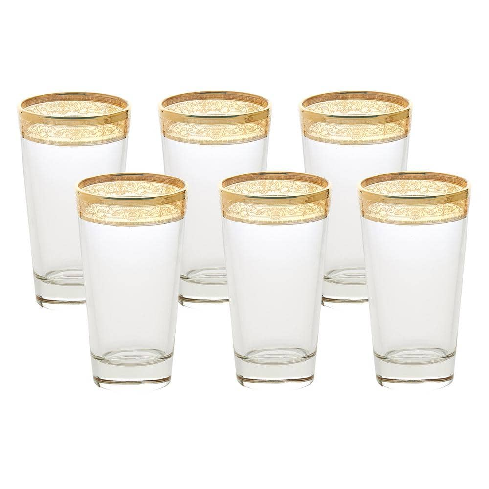 Opera Gold Rim 11 fl. oz. Crystal High Ball Set (4-Piece)