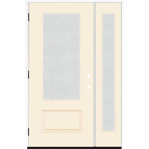 Legacy 51 in. x 80 in. 3/4 Lite Rain Glass RHOS Primed Linen Finish Fiberglass Prehung Front Door with 12 in. SL