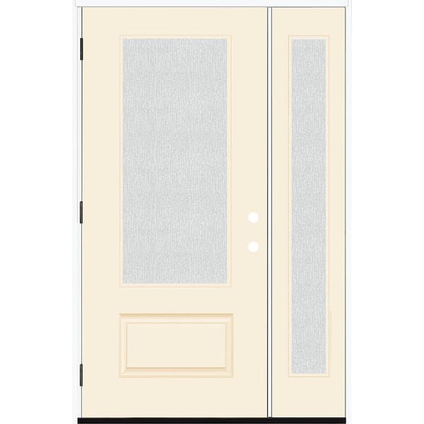 Steves & Sons Legacy 51 in. x 80 in. 3/4 Lite Rain Glass RHOS Linen Finish Fiberglass Prehung Front Door with 12 in. SL