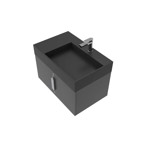 castellousa 30 in. W x 18.9 in. D x 19.75 in. H Single Right Sink Bath Vanity in Black Chrome Trim Solid Surface Black Top