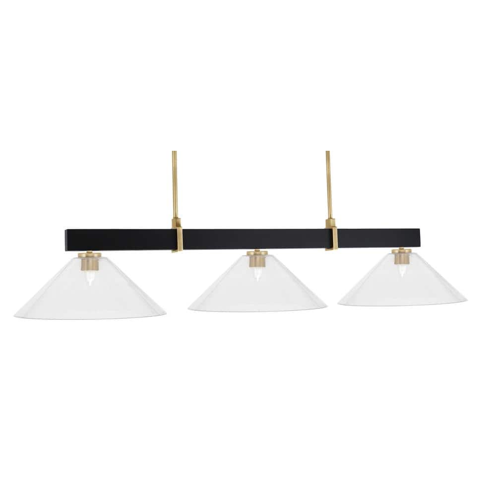 Balmore 3-Light Matte Black and New Age Brass Billiard Light with 16 in. Cl