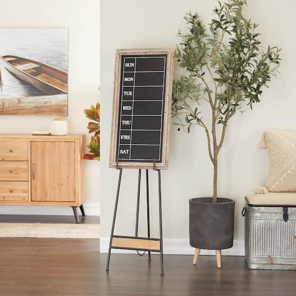 Litton Lane Black Metal Large Free Standing Adjustable Display Stand Easel with Chain Support and Wood Accents