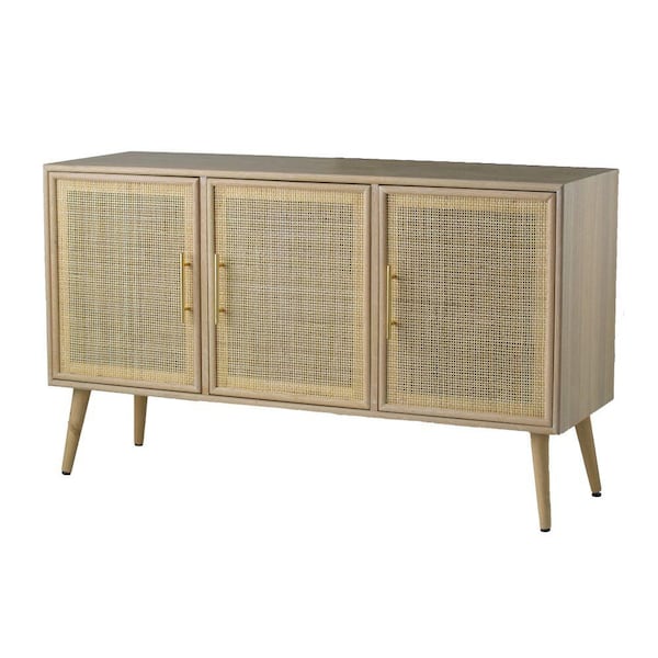 Benjara 47 in. Brown and Gold Wood TV Stand Fits TVs up to 50 in. with 2 Cabinets