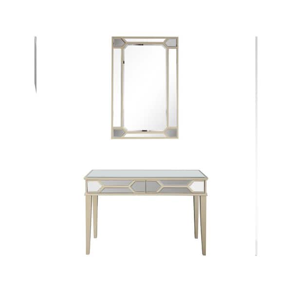 Camden Isle Keeley 48 in. Antique Silver Rectangle Glass Console Table with Wall Mirror