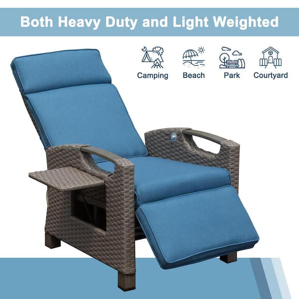 Wicker Outdoor Adjustable Recliner, Patio Lounge Chair with