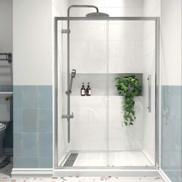 imperiol Modern 48 in. W x 72 in. H Sliding Semi-Frameless Shower Door in Chrome Finish with 1/4 in. (6mm) Clear Glass