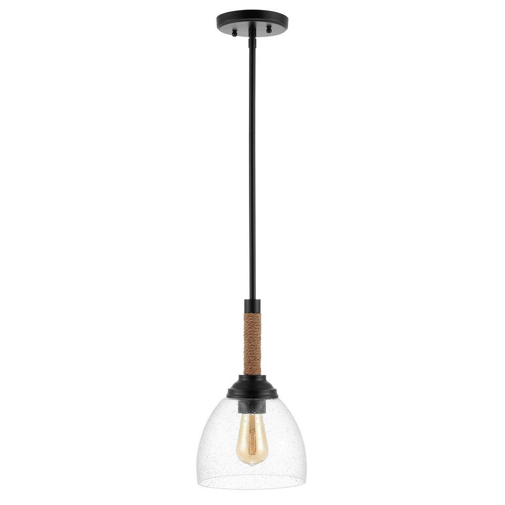 Alys 7.63" Modern Rustic Iron & Clear Glass LED Pendant - Black