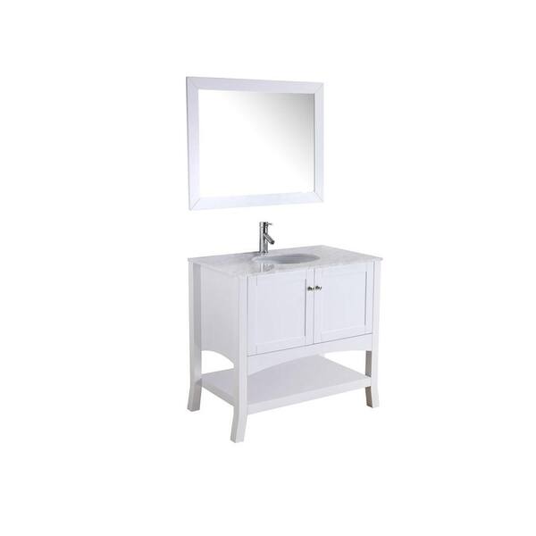 Virtu USA Alley 37-1/5 in. Single Basin Vanity in White with Marble Vanity Top in Italian Carrara Mirror-DISCONTINUED