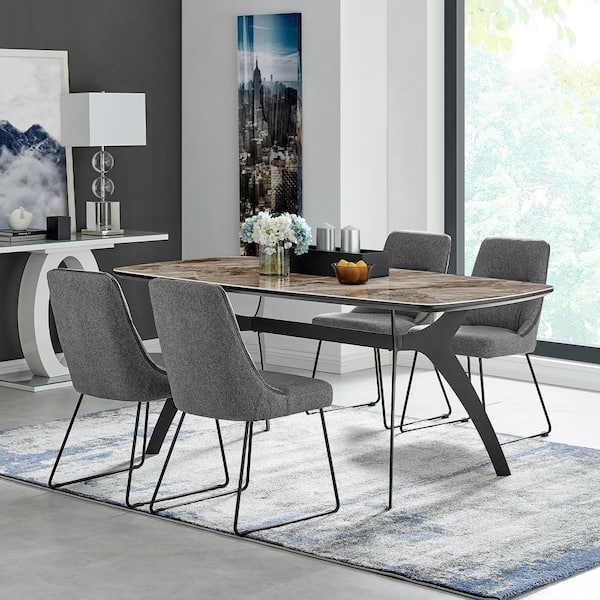 Armen Living Andes and Quartz 5-Piece Gray Fabric Rectangular Dining Set