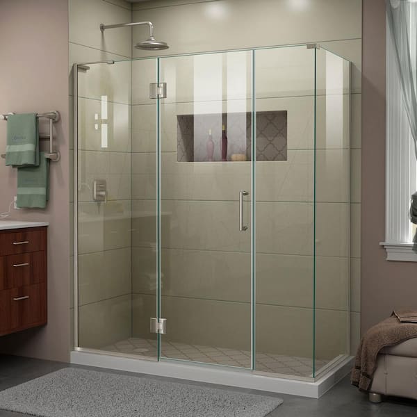 DreamLine Unidoor-X 64 in. W x 30-3/8 in. D x 72 in. H Frameless Hinged Shower Enclosure in Brushed Nickel