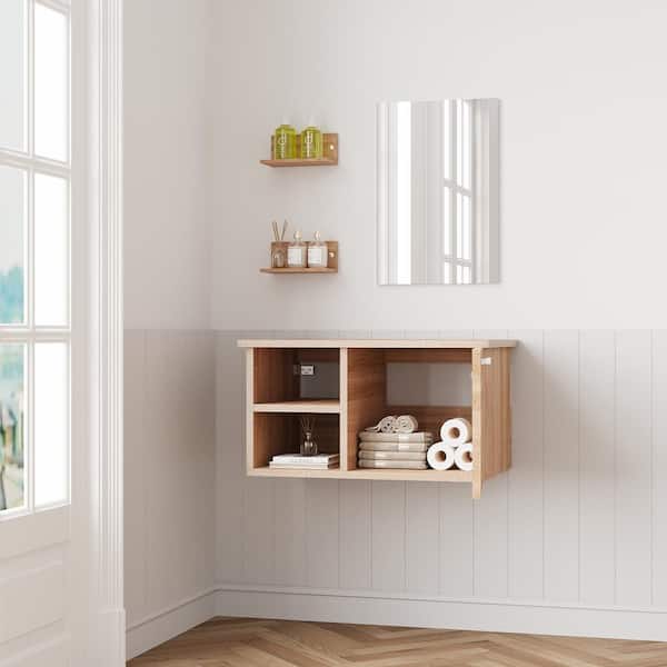 Puluomis 28 in. W x 18.5 in. D x 16 in. H Bath Vanity Cabinet with Solid Surface Vanity Top with Mirror in Natural Wood