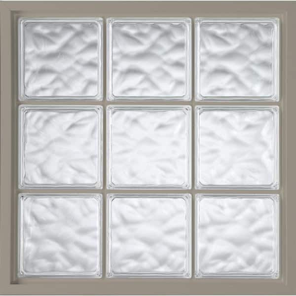 Hy-Lite 31.5 in. x 31.5 in. Glass Block Fixed Vinyl Windows Driftwood, Wave Pattern Glass - Driftwood