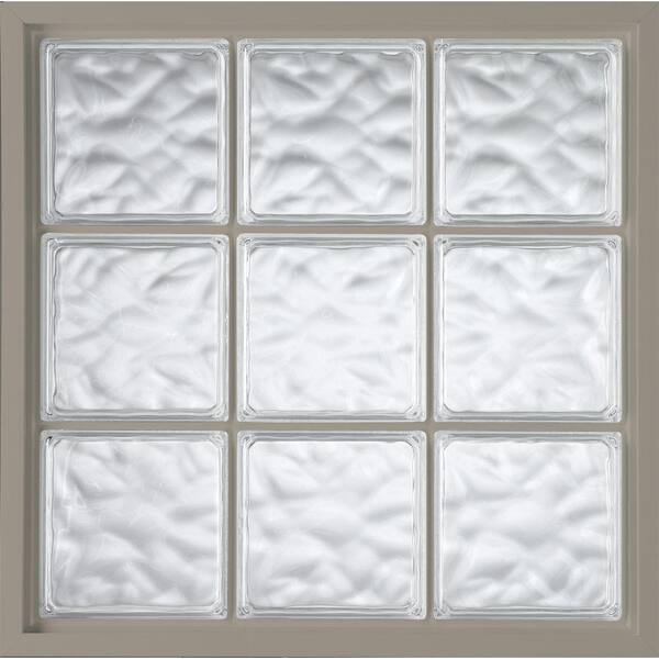 Hy-Lite 46.75 in. x 46.75 in. Glass Block Fixed Vinyl Windows Driftwood, Wave Pattern Glass - Driftwood