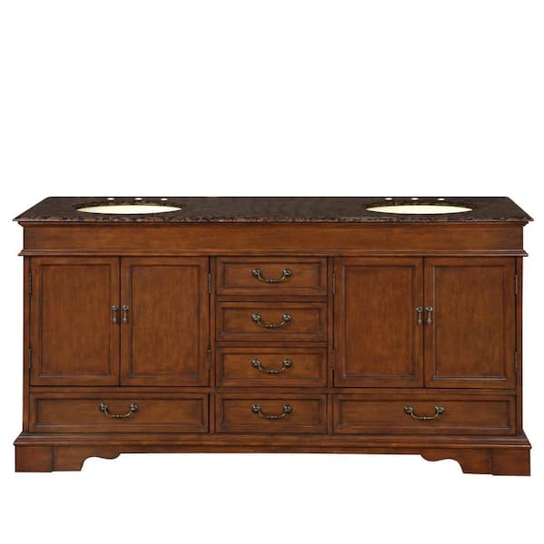 Silkroad Exclusive 72 in. W x 22 in. D Vanity in Red Chestnut with Granite Vanity Top in Baltic Brown with Ivory Basin