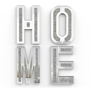 Silver 24.4 in. W x 7.8 in. H Modern Irregular Glass Framed 4-Piece Handmade Mirror Letters Decorative Mirror for Wall