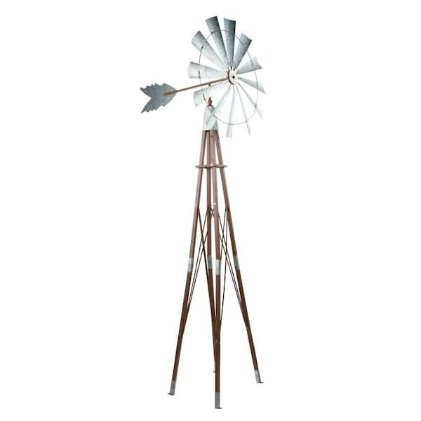 101 in. Tall Outdoor Metal Windmill Spinner Garden Stake Yard Decoration, Rust/Galvanized