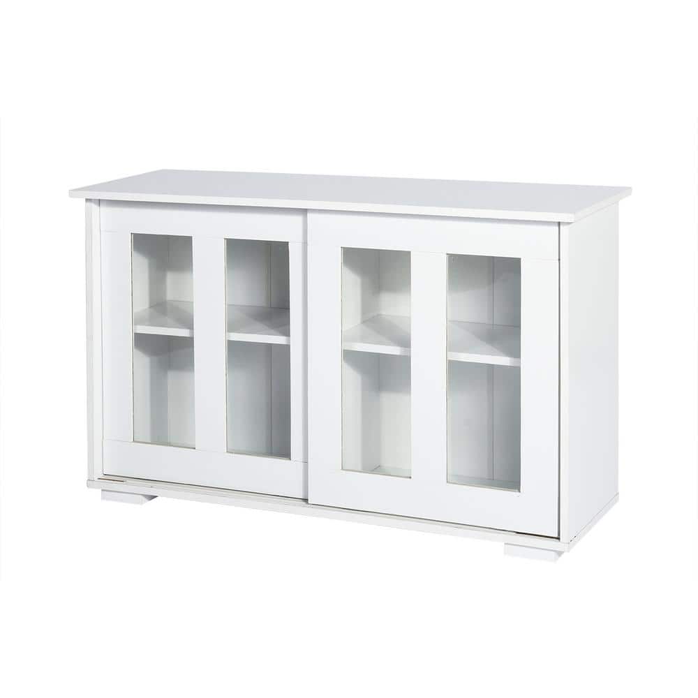 42.2 in. W x 13.4 in. D x 24.8 in. H White Linen Cabinet with Sliding Doors