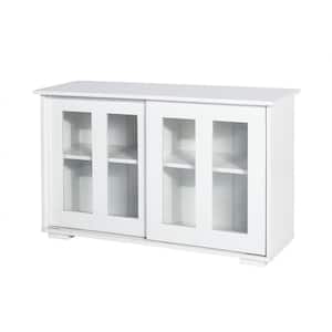 42.2 in. W x 13.4 in. D x 24.8 in. H White Linen Cabinet with Sliding Doors and Adjustable Shelves