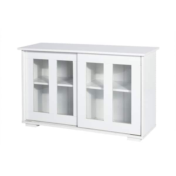 Unbranded 42.2 in. W x 13.4 in. D x 24.8 in. H White Linen Cabinet with Sliding Doors and Adjustable Shelves