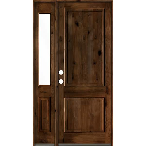 Krosswood Doors 50 in. x 96 in. Rustic knotty alder 2-Panel Right-Hand/Inswing Clear Glass Provincial Stain Wood Prehung Front Door