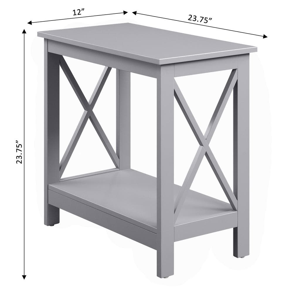 Oxford Gray Slim Chairside End Table with Dual Open Shelving