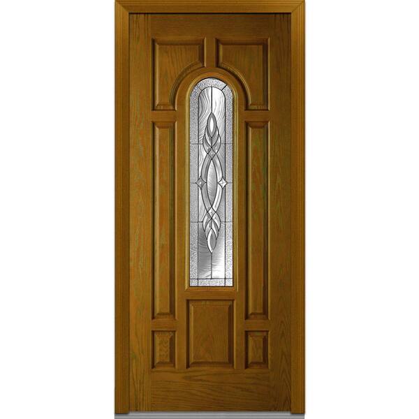 MMI Door 36 in. x 80 in. Brentwood Left-Hand 3/4 Lite 7-Panel Classic Stained Fiberglass Oak Prehung Front Door