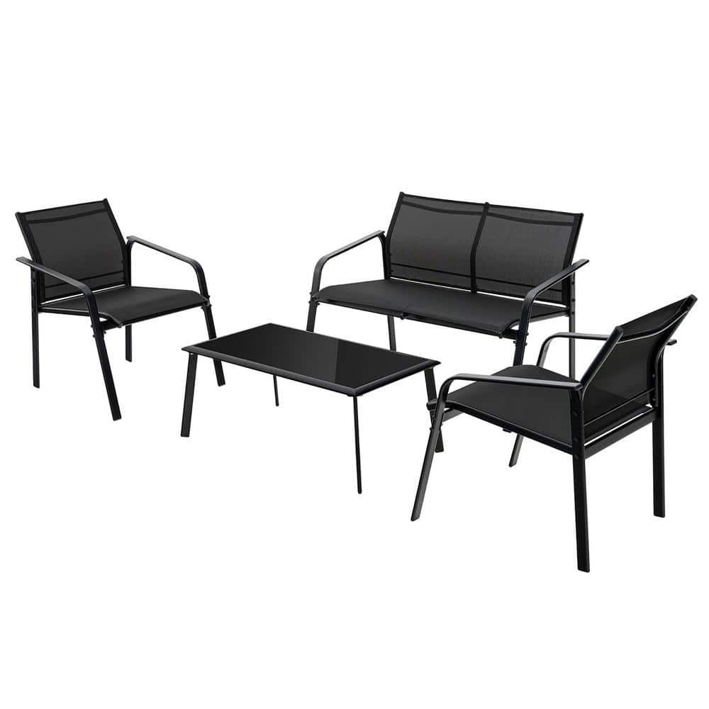 Costway 4Piece Metal Patio Conversation Set Loveseat Sofas Armrest