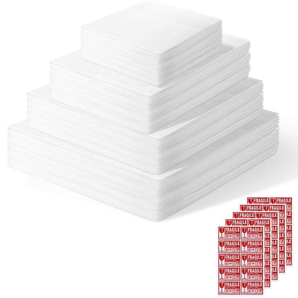 Unbranded Packing Foam Pouches Kit with Fragile Label Sheet 200 Pieces 4 Sizes Bubble Wrap Cushion Material for Moving Supplies
