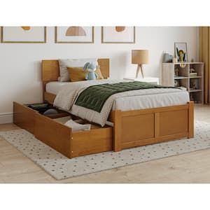 Orlando Light Toffee Natural Bronze Solid Wood Frame Twin Platform Bed with Footboard and Storage Drawers