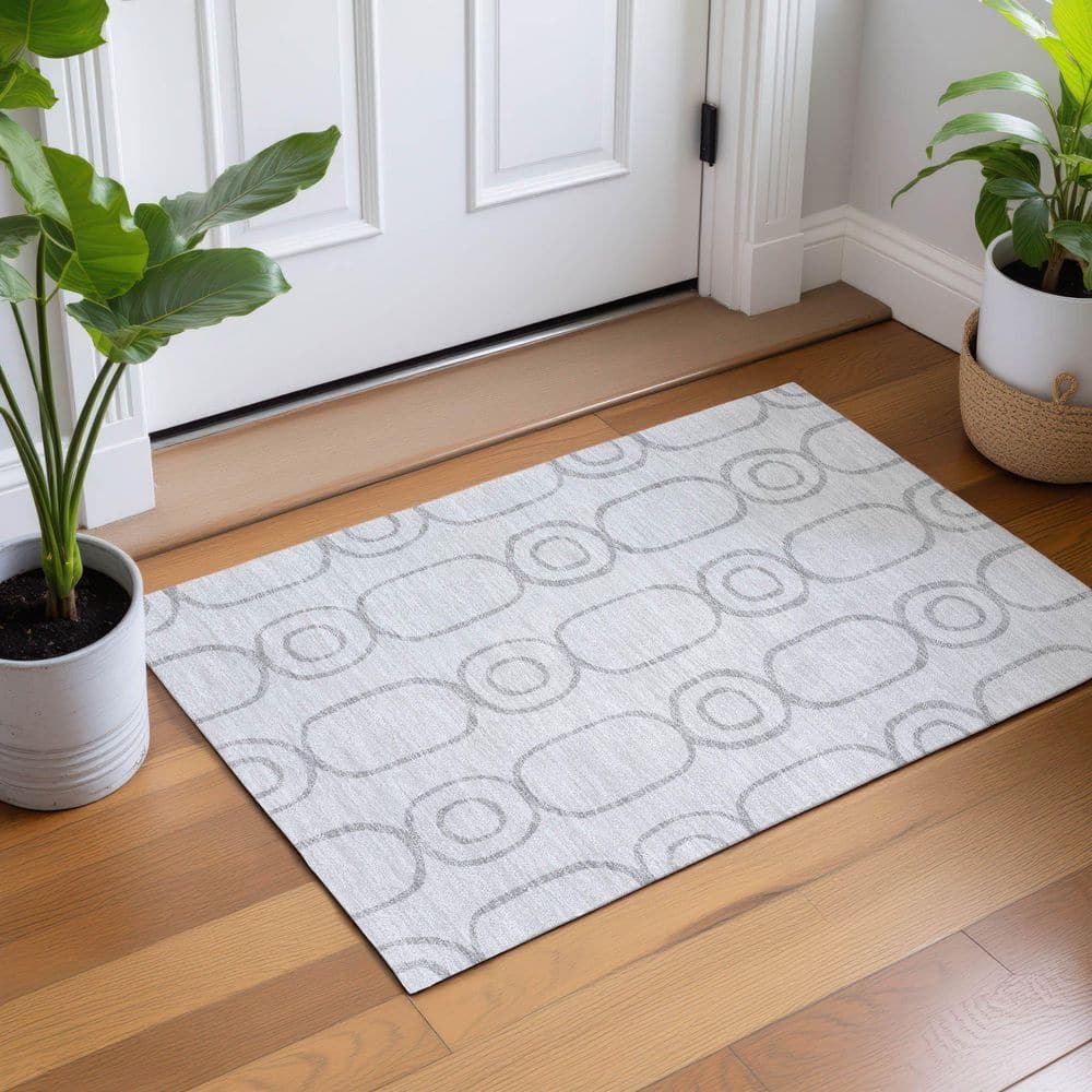 Chantille Machine Washable Indoor/Outdoor Abstract ACN2344 Silver 2 ft. x 3 ft. Accent Rug price history on PriceWatchPro