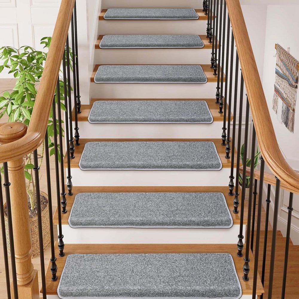 Light Gray Bullnose Carpet Stair Treads Set of 14