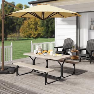 4.5 ft. Heavy-Duty Outdoor Picnic Table Set with Weatherproof Resin Tabletop and Sturdy Steel Frame, Beige